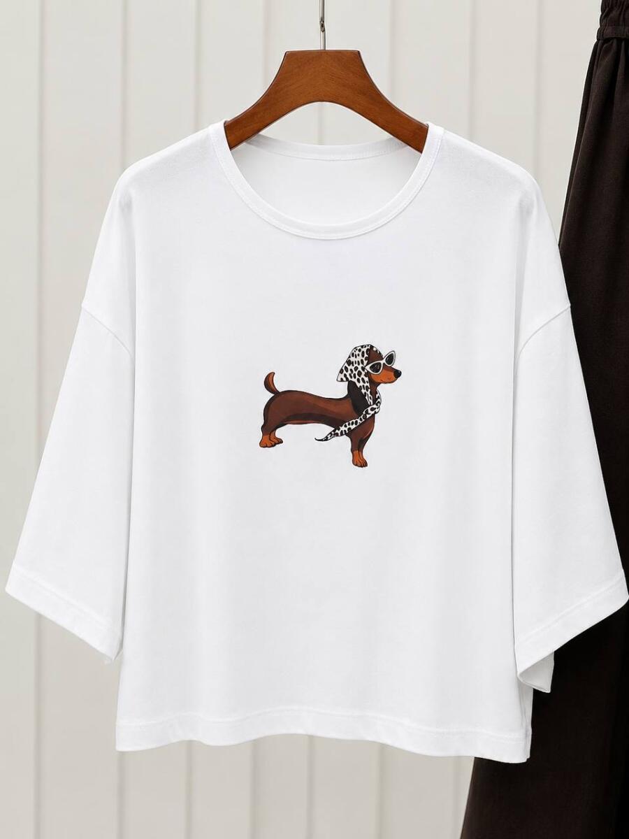 ست 2تیکه تیشرت طرح dog و دامن لینن bd527