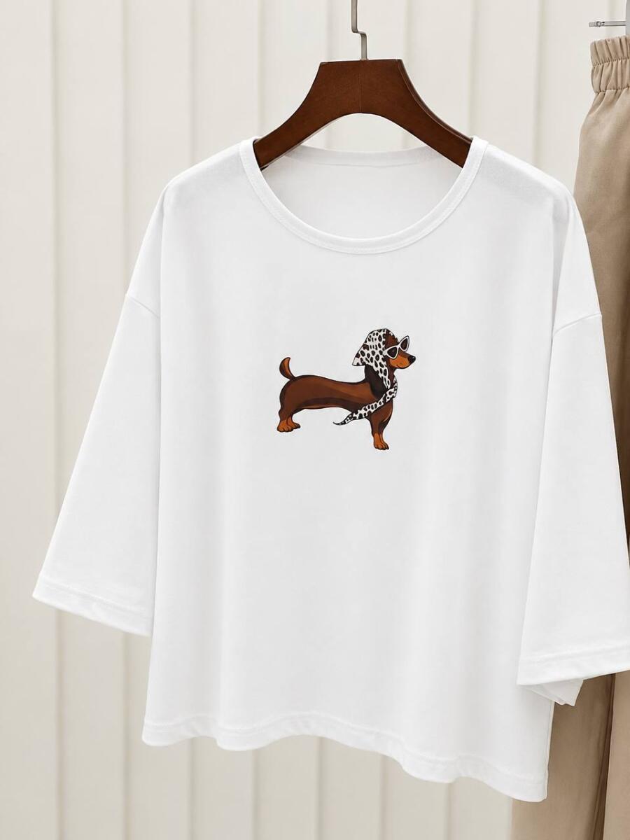 ست 2 تیکه تیشرت طرح dog و دامن شلواری لینن bd529