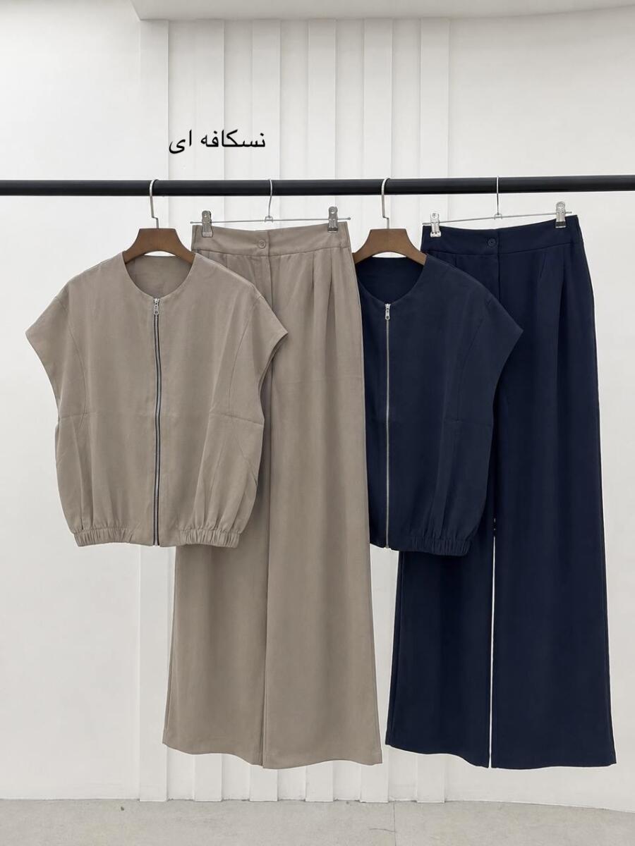 ست 2 تیکه وست زیپی تابستانه و شلوار بگ bd588-17