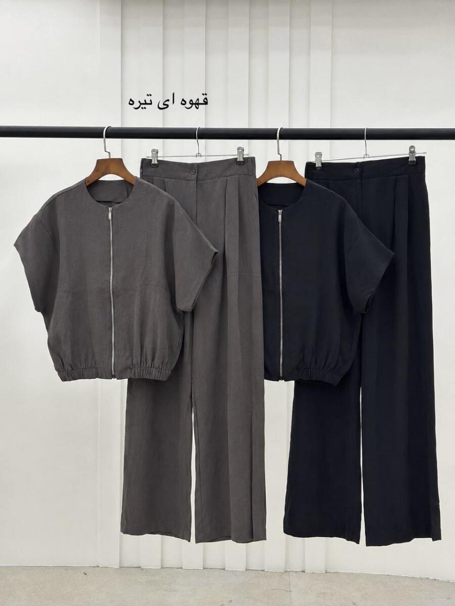 ست 2 تیکه وست زیپی تابستانه و شلوار بگ bd588-17