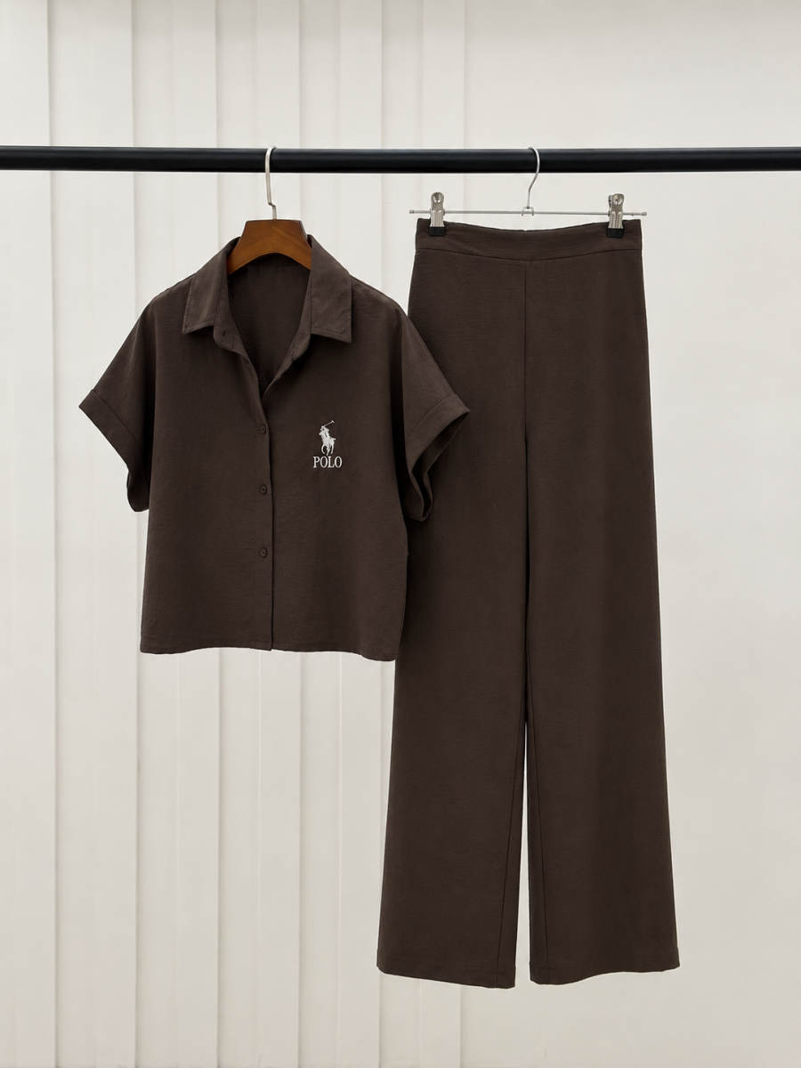 ست 2تیکه وست طرح polo و شلوار بگ تابستانه bd626-17