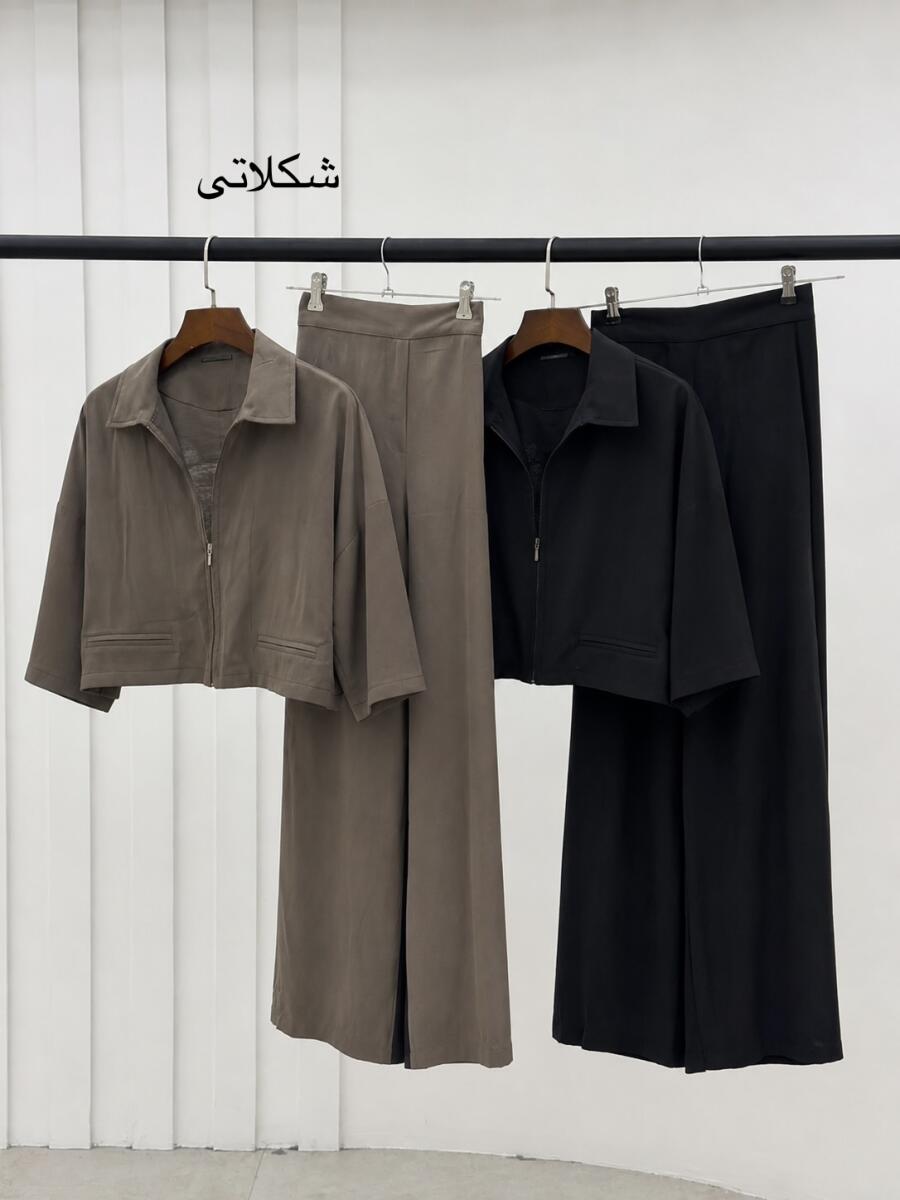 ست 2تیکه بامبر طرح جیب و شلوار سیلک bd655-3