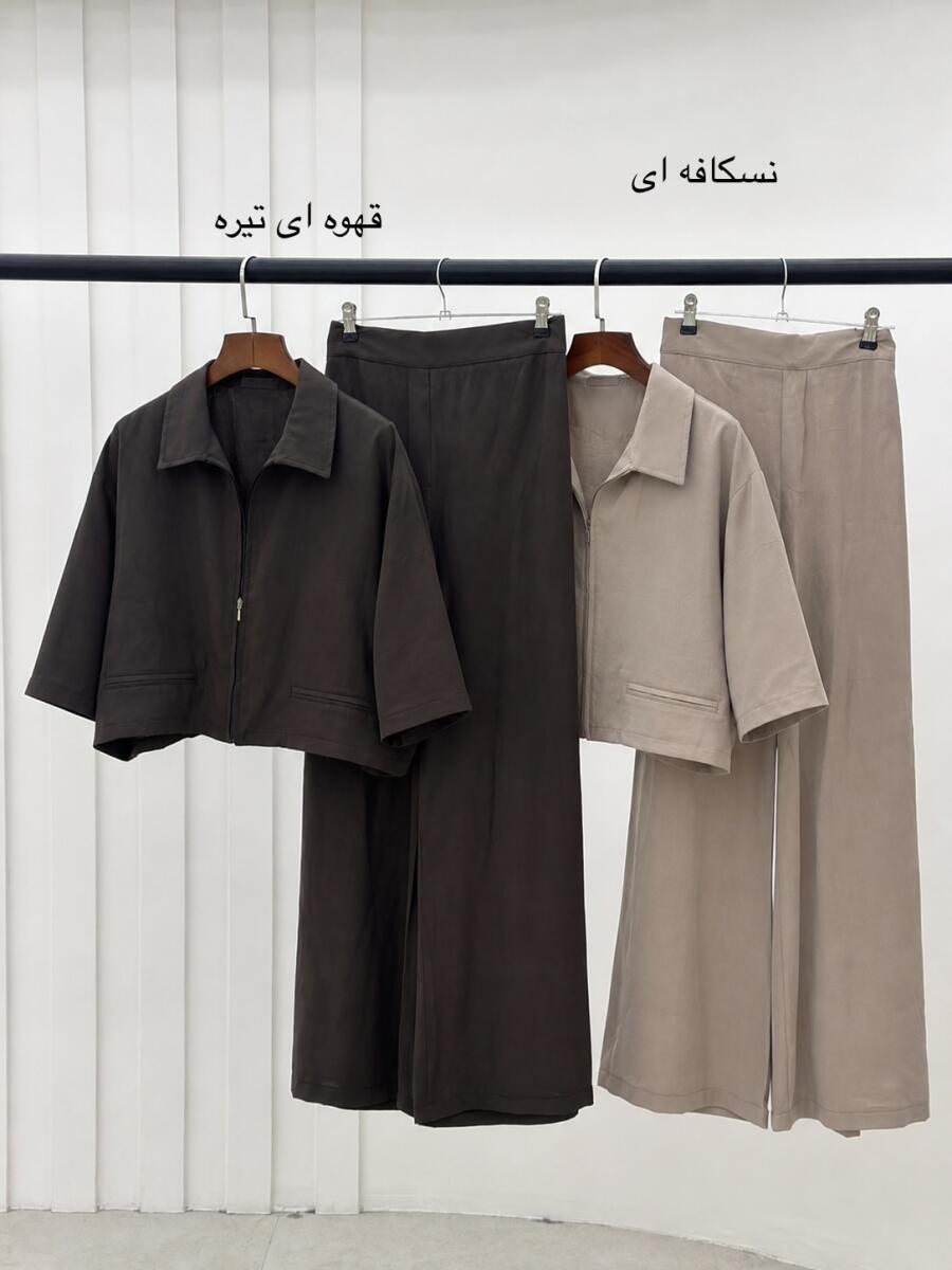 ست 2تیکه بامبر طرح جیب و شلوار سیلک bd655-3