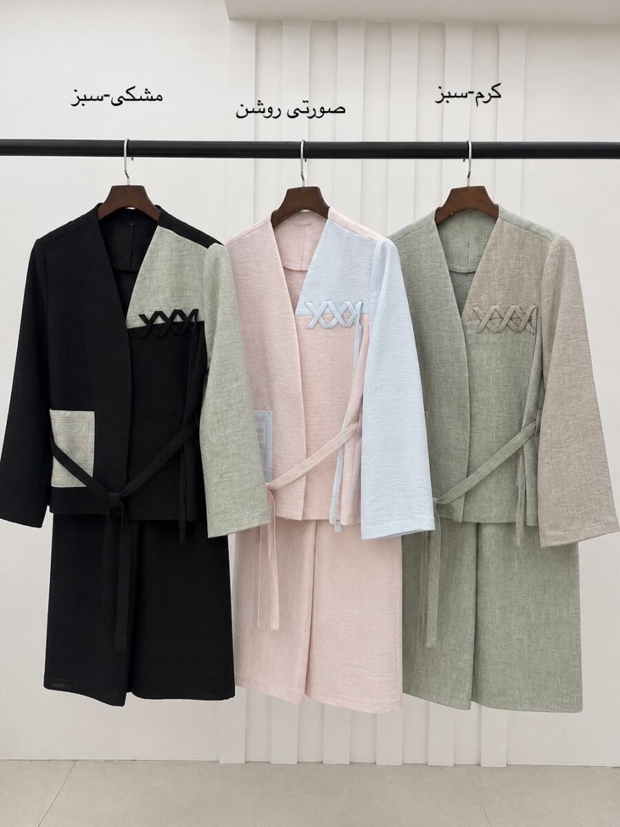 ست 2تیکه کت خرج کار بندی و شلوار بگ تابستانه bd673-17