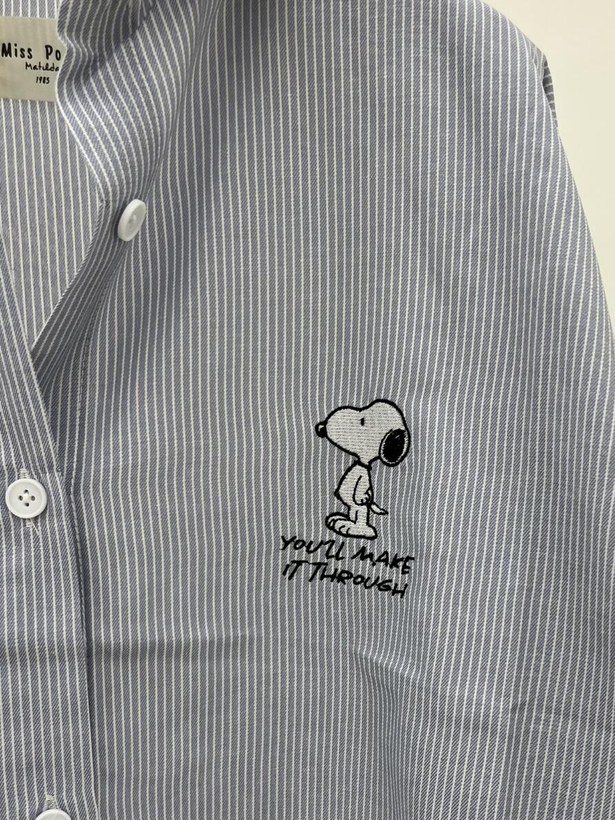 شومیز لینن طرح راه راه گلدوزی شده طرح bd717-15 snoopy