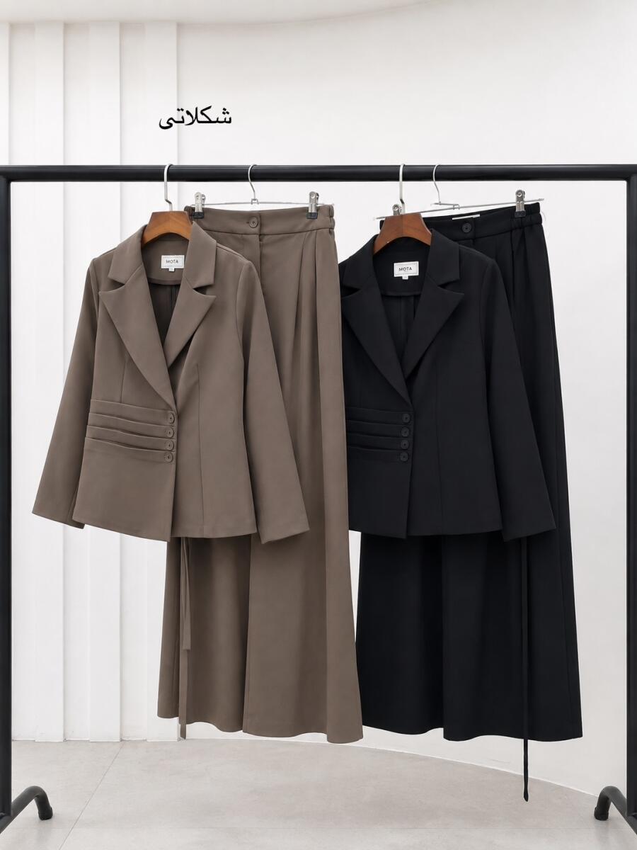 ست 2تیکه کت مزونی 4دکمه و شلوار بگ ریزشی bd778-5