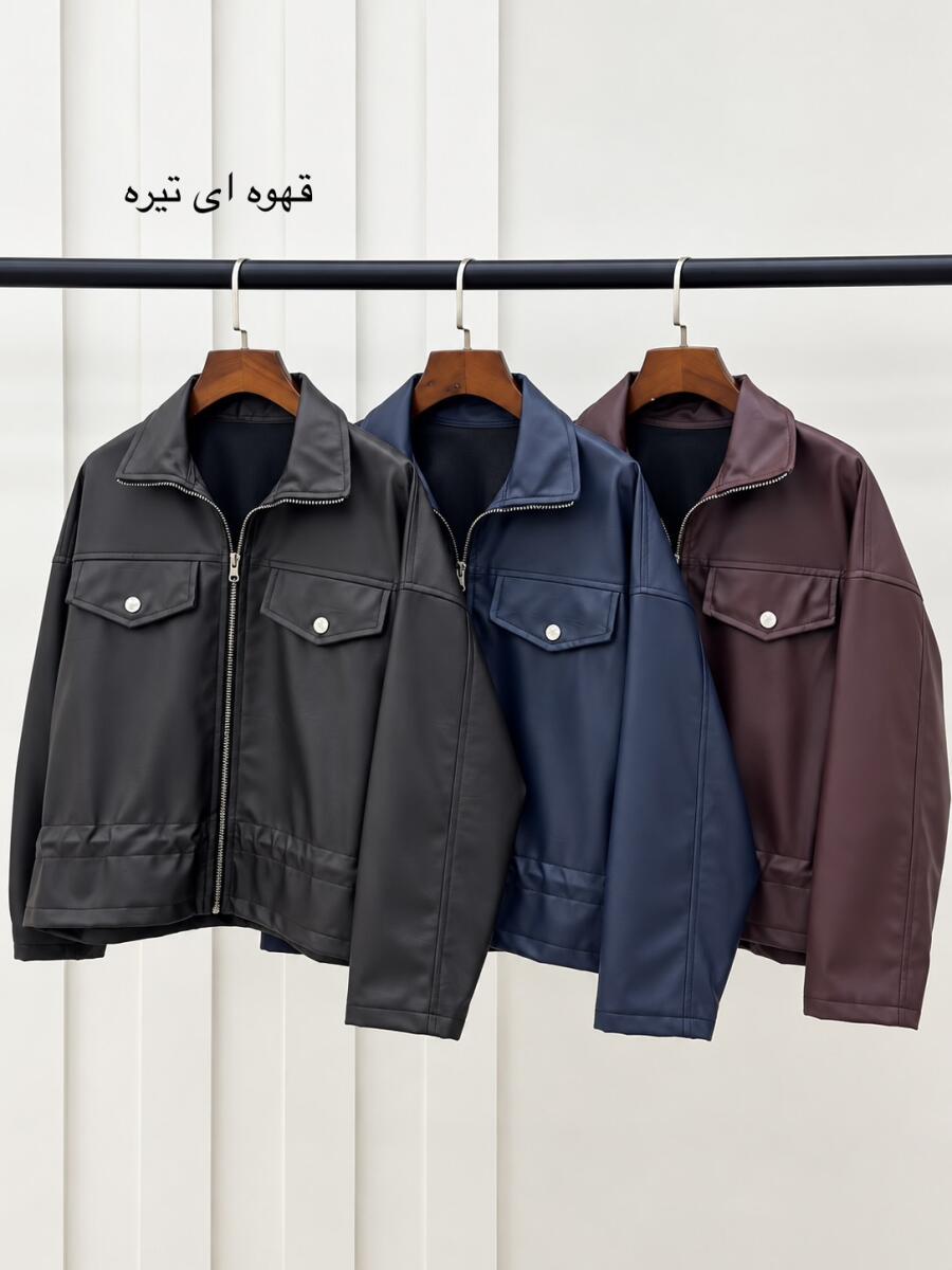 کاپشن چرم پاییزه طرح جیب bd905-1